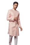 Buy_Spring Break_Pink Silk, Cotton Floral Jacquard Sherwani With Pant _Online_at_Aza_Fashions