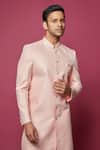 Spring Break_Pink Silk, Cotton Floral Jacquard Sherwani With Pant _at_Aza_Fashions