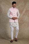 Buy_Spring Break_Pink Cotton Print Flamingo Floral Kurta And Bundi Set _at_Aza_Fashions