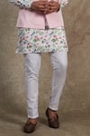 SPRING BREAK_Pink Cotton Print Flamingo Floral Kurta And Bundi Set _Online_at_Aza_Fashions