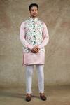Buy_SPRING BREAK_Pink Cotton, Silk Floral Print Bundi And Kurta Set _at_Aza_Fashions