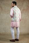 Shop_SPRING BREAK_Pink Cotton, Silk Floral Print Bundi And Kurta Set _at_Aza_Fashions