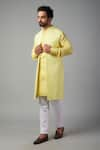 Buy_Spring Break_Yellow Jacket And Kurta Dupion Silk Weave Floral Jacquard & Set _at_Aza_Fashions