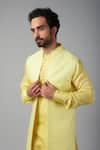 Buy_Spring Break_Yellow Jacket And Kurta Dupion Silk Weave Floral Jacquard & Set _Online_at_Aza_Fashions