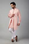 Buy_Spring Break_Pink Jacket And Kurta Dupion Silk Weave Floral Jacquard & Pant Set _at_Aza_Fashions