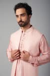 Spring Break_Pink Jacket And Kurta Dupion Silk Weave Floral Jacquard & Pant Set _Online_at_Aza_Fashions