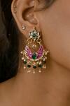 Buy_Namasya_Green Stones Kundan Embellished Chandbali Earrings _at_Aza_Fashions