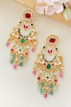 Shop_Namasya_Pink Kundan Stone Embellished Long Chandelier Earrings _at_Aza_Fashions