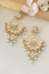 Shop_Namasya_Green Pearls, Diamonds Kundan Drop Chandbali Earrings _at_Aza_Fashions