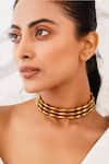 Buy_Kastiya Jewels_Gold Plated Semi Precious Stone Natural Hematite Embellished Layered Necklace _at_Aza_Fashions