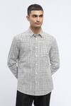 Abraham & Thakore_Ivory Pure Cotton Print Abstract Checks Shirt _Online_at_Aza_Fashions