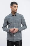 Abraham And Thakore_Blue Cotton Abstract Checks Print Shirt _Online_at_Aza_Fashions