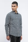 Shop_Abraham And Thakore_Blue Cotton Abstract Checks Print Shirt _Online_at_Aza_Fashions