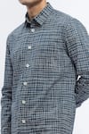 Abraham And Thakore_Blue Cotton Abstract Checks Print Shirt _at_Aza_Fashions
