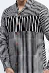 Abraham & Thakore_Black Pure Cotton Print Stripe Shirt _at_Aza_Fashions