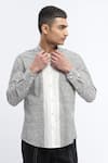 Abraham & Thakore_Ivory Pure Cotton Print Stripe Panel Shirt _Online_at_Aza_Fashions