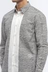 Abraham & Thakore_Ivory Pure Cotton Print Stripe Panel Shirt _at_Aza_Fashions