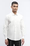 Abraham & Thakore_Ivory Pure Cotton Textured Yoke Shirt _Online_at_Aza_Fashions