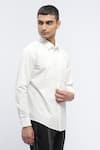 Shop_Abraham & Thakore_Ivory Pure Cotton Textured Yoke Shirt _Online_at_Aza_Fashions