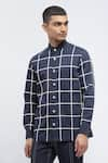 Abraham & Thakore_Blue Pure Cotton Print Checks Shirt _Online_at_Aza_Fashions