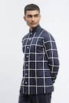 Buy_Abraham & Thakore_Blue Pure Cotton Print Checks Shirt _Online_at_Aza_Fashions