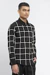 Shop_Abraham & Thakore_Black Pure Cotton Print Checks Classic Shirt _Online_at_Aza_Fashions