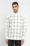 Abraham & Thakore_Ivory Pure Cotton Print Checks Classic Shirt _Online_at_Aza_Fashions