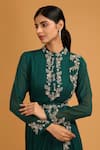 BAIDEHI_Green Georgette Hand Embroidered Cutdana Closed Round Floral Draped Gown _Online_at_Aza_Fashions