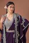 Shop_BAIDEHI_Purple Crape Hand Embroidered Zari V-neck Solid Lehenga Mirror Blouse Set _Online_at_Aza_Fashions