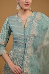 Buy_BAIDEHI_Blue Top Yoke Silk Hand Embroidered Sequin Notched Beads Peplum And Sharara Set _Online_at_Aza_Fashions