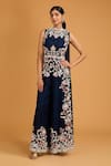 Buy_Baidehi_Blue Bamboo, Silk Sequins, Cut Floral Garden Embroidered Jumpsuit With Dupatta _at_Aza_Fashions