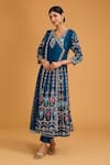 Buy_BAIDEHI_Blue Bamboo, Net Sequins, Beads, Embroidery V-neck Angrakha Pant Set _at_Aza_Fashions