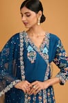 Buy_BAIDEHI_Blue Bamboo, Net Sequins, Beads, Embroidery V-neck Angrakha Pant Set _Online_at_Aza_Fashions