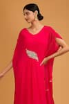 BAIDEHI_Red Georgette Sequins, Embroidery V-neck Thread Draped Kaftan _Online_at_Aza_Fashions