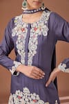 Buy_BAIDEHI_Blue Georgette Embroidery, Pearls Round Neck High-low Kurta And Palazzo Set _Online_at_Aza_Fashions