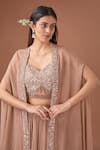 Shop_BAIDEHI_Brown Blouse Bamber Silk Embroidery Mirror Blouse Geometric And Lehenga Set 