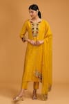 Buy_BAIDEHI_Yellow Kurta And Pant Bamber Silk Embroidery Floral Notched & Set _at_Aza_Fashions