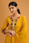 BAIDEHI_Yellow Kurta And Pant Bamber Silk Embroidery Floral Notched & Set _at_Aza_Fashions