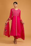 Buy_BAIDEHI_Pink Kurta And Pant Bamber Silk Embroidery Floral Round Cutdana & Set _at_Aza_Fashions