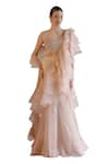 SHASHANK ARYA_Beige Organza Embellished Swarovski Concept Draped Lehenga Saree With Blouse _Online_at_Aza_Fashions