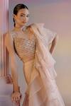 Buy_SHASHANK ARYA_Beige Organza Embellished Swarovski Concept Draped Lehenga Saree With Blouse 