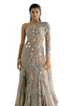 Buy_SHASHANK ARYA_Grey Striped Georgette Embroidery Sequin Concept Draped Saree With Blouse _Online_at_Aza_Fashions