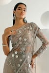 Buy_SHASHANK ARYA_Grey Striped Georgette Embroidery Sequin Concept Draped Saree With Blouse 