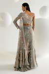 Shop_SHASHANK ARYA_Grey Striped Georgette Embroidery Sequin Concept Draped Saree With Blouse _at_Aza_Fashions