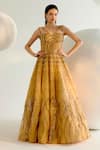 Buy_SHASHANK ARYA_Gold Tulle Embroidery Pearl Sweetheart Neck Sequin Gown _at_Aza_Fashions