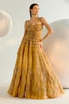 SHASHANK ARYA_Gold Tulle Embroidery Pearl Sweetheart Neck Sequin Gown _Online_at_Aza_Fashions