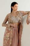 Buy_SHASHANK ARYA_Pink Organza Embroidery Sequin Jacket Open Floral Longline Set 