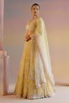 SHASHANK ARYA_Yellow Organza Embroidery Pearl Plunge V Neck Leaf Stripe Bridal Lehenga Set _at_Aza_Fashions