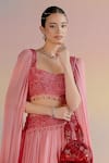 Buy_SHASHANK ARYA_Red Textured Georgette Embroidery Bead Sweetheart Ombre Lehenga And Blouse Set _Online_at_Aza_Fashions