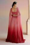 Shop_SHASHANK ARYA_Red Textured Georgette Embroidery Bead Sweetheart Ombre Lehenga And Blouse Set _at_Aza_Fashions